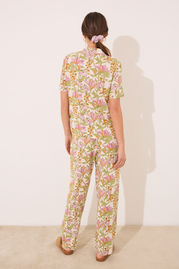 Women'secret Pijama largo camisero viscosa estampado flores blanco