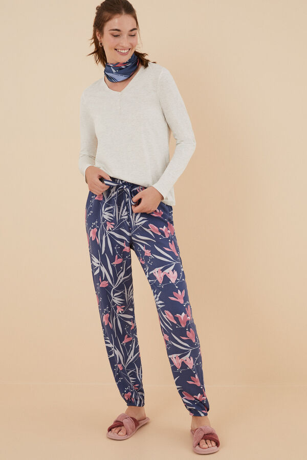 Women'secret Pantal&oacute;n largo estampado flores Moniquilla azul estampado
