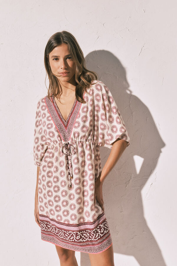 Women'secret Vestido t&uacute;nica curta estampado boho gren&aacute; castanho