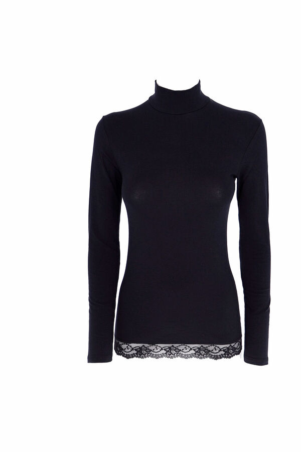 Cotonella Camiseta termal de mujer cuello alto manga larga negro