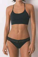 Women'secret Tanga canal&eacute; encaje negro negro