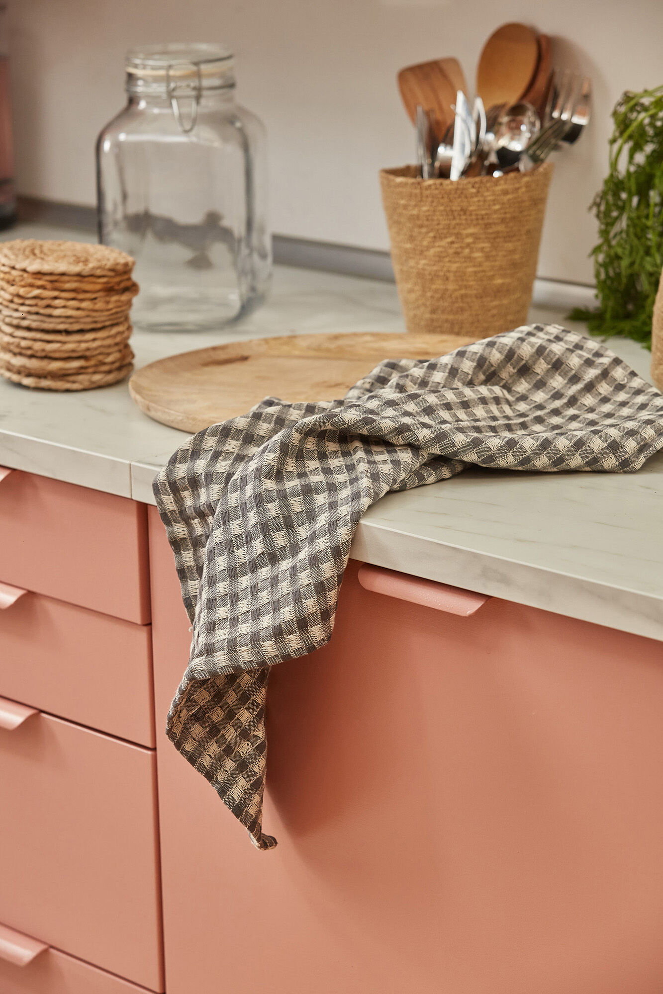 Calma House Set de 2 trapos de cocina de algod&oacute;n gris oscuro Ibiza