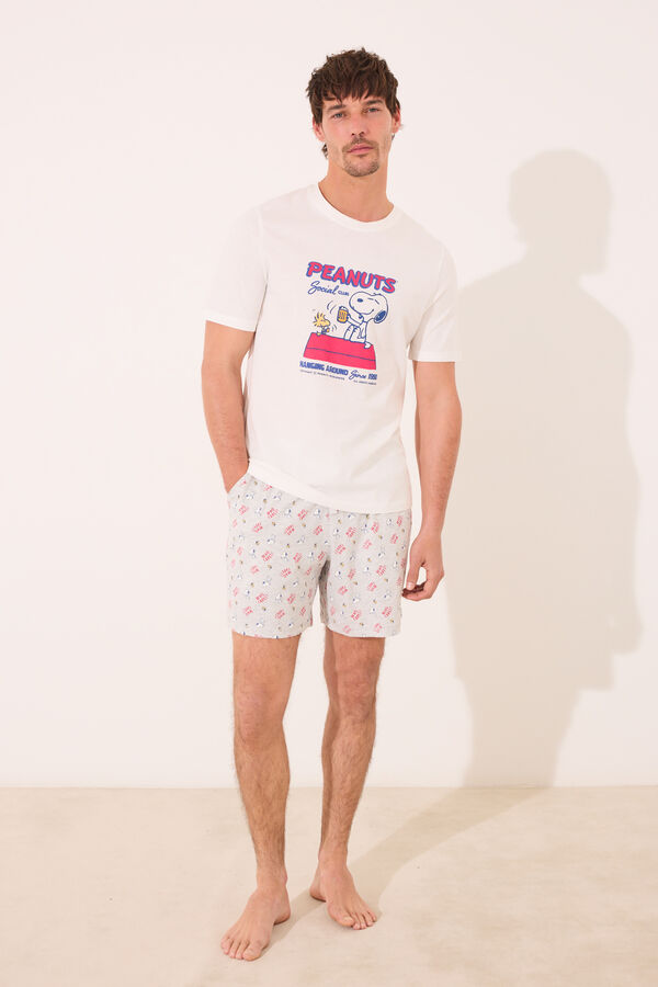Women'secret Pijama corto hombre 100% algod&oacute;n Snoopy marfil