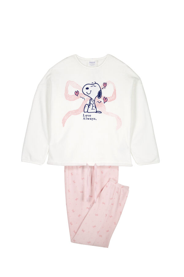 Women'secret Pijama largo polar suave Snoopy lazos marfil