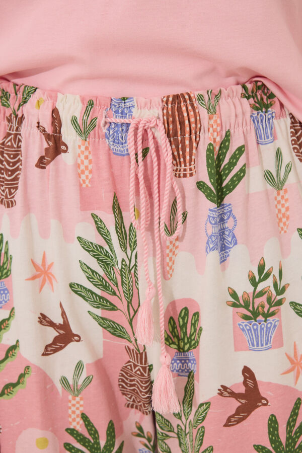 Women'secret Pijama Capri 100% algod&oacute;n rosa macetas rosa