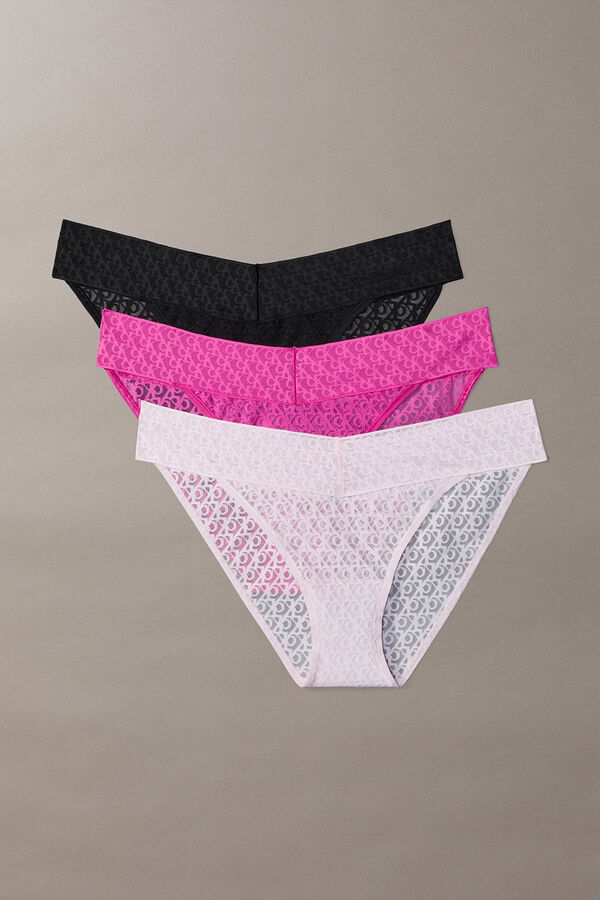 Calvin Klein Pack 3 cuecas de anca com renda e logo rosa