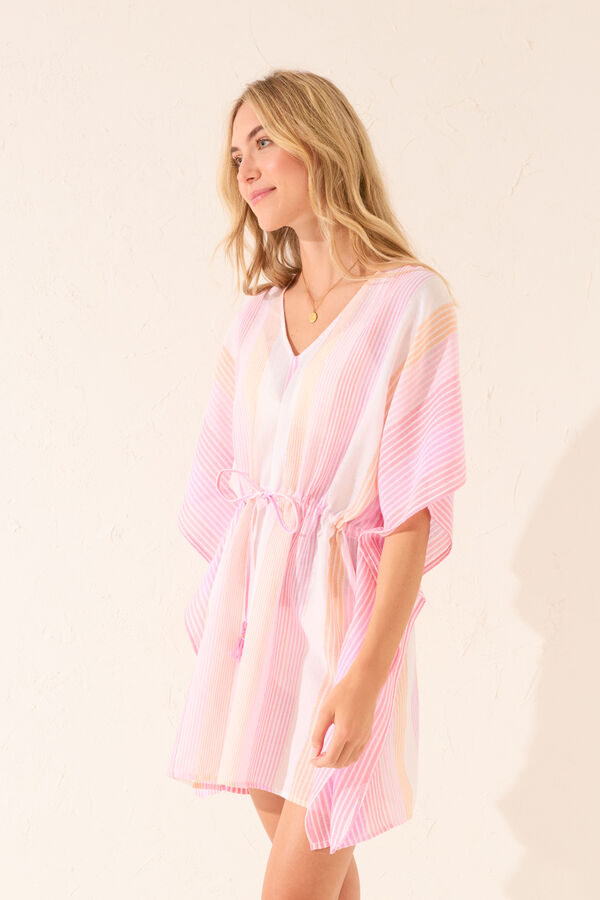 Women'secret Túnica curta de algodão com estampa riscas rosa rosa