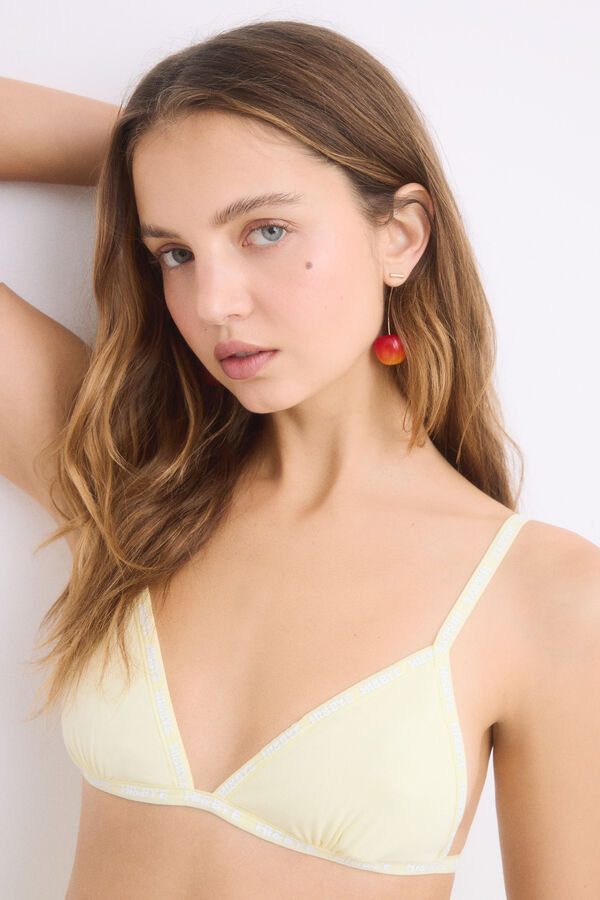 HI&BYE Sutiã triangular de algodão amarelo com copas removíveis estampado