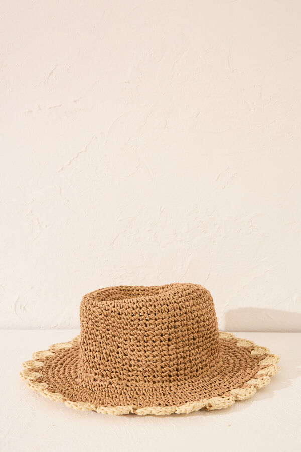 Women'secret Sombrero playa rafia ondulado nude