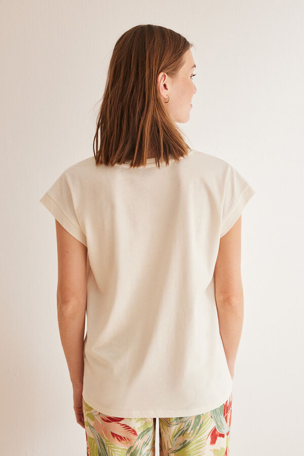 Women'secret T-shirt 100% algod&atilde;o manga curta Snoopy bege