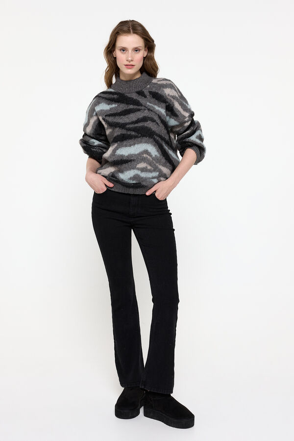 Pieces Su&eacute;ter malha com estampa animal cinzento