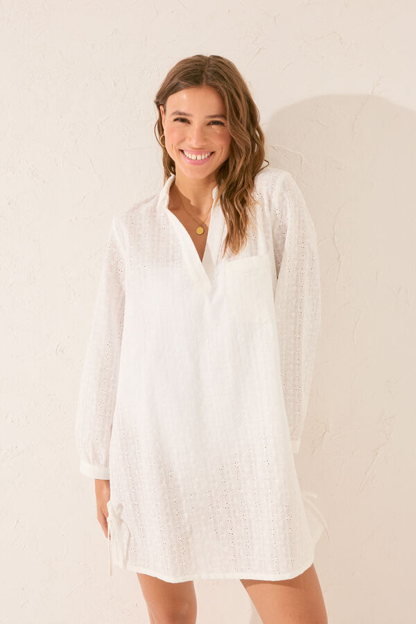 Women'secret Vestido midi algodón bordado suizo blanco blanco