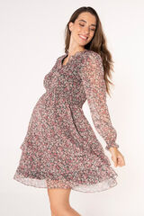 Ohma! Vestido amamenta&ccedil;&atilde;o estampado com folhos estampado