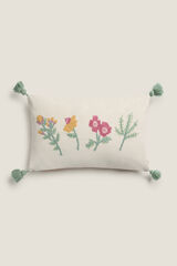 Textura Capa travesseiro algod&atilde;o flores bege