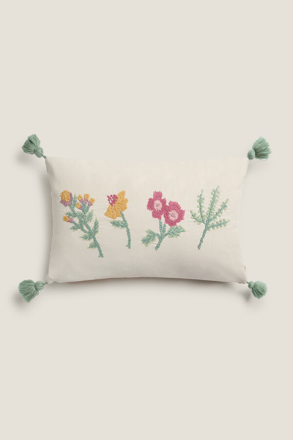 Textura Capa travesseiro algod&atilde;o flores bege