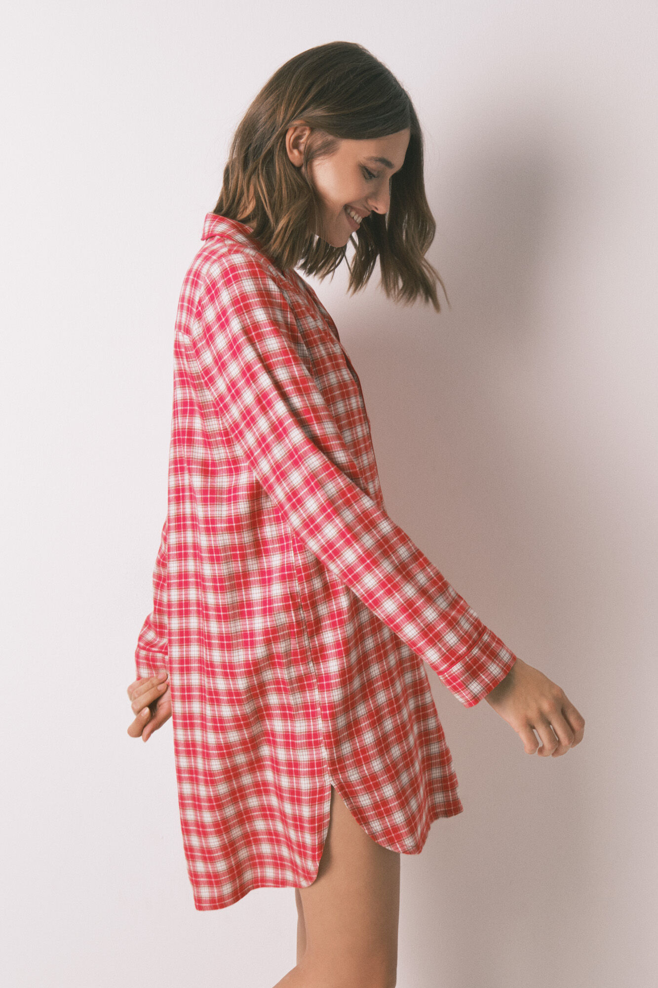 Women'secret Camisa de dormir curta com estampado xadrez do Snoopy
