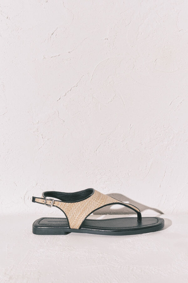 Women'secret Sandalias planas dedo rafia negro