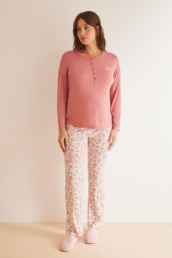 Women'secret Pijama largo "maternity" flores rosa rosa