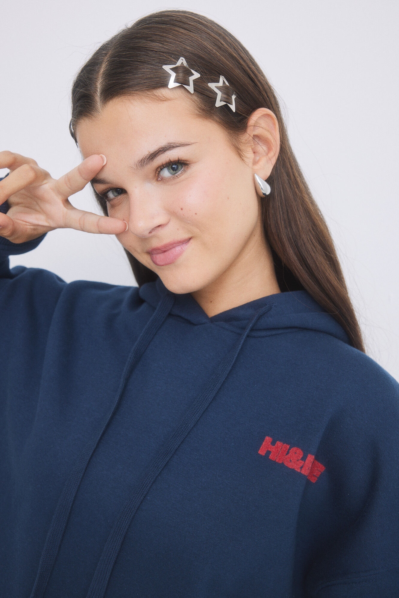 HI&BYE Sudadera capucha felpa azul navy