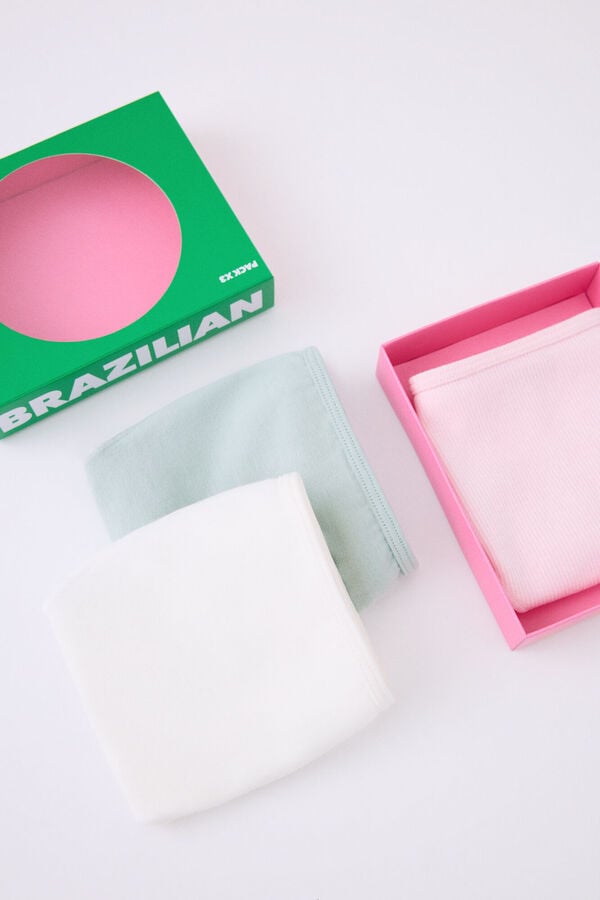 HI&BYE Pacote de 3 cuecas brasileiras brancas, rosa, verdes branco