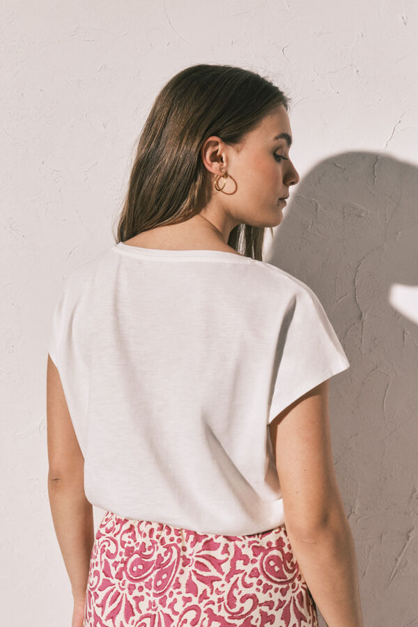 Women'secret T-shirt em algod&atilde;o com franzido branco branco