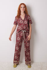 Women'secret Pijama camisero franela rojo paisley estampado