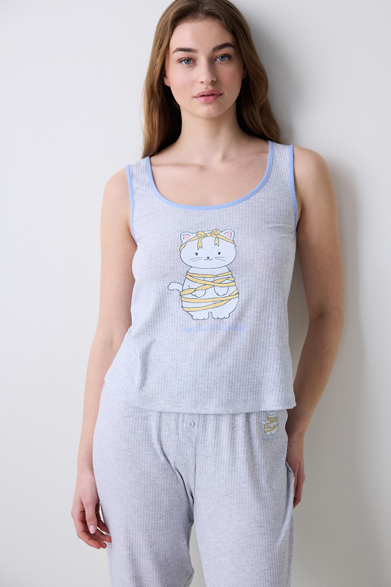Penti Camiseta de pijama sin mangas gris estampada