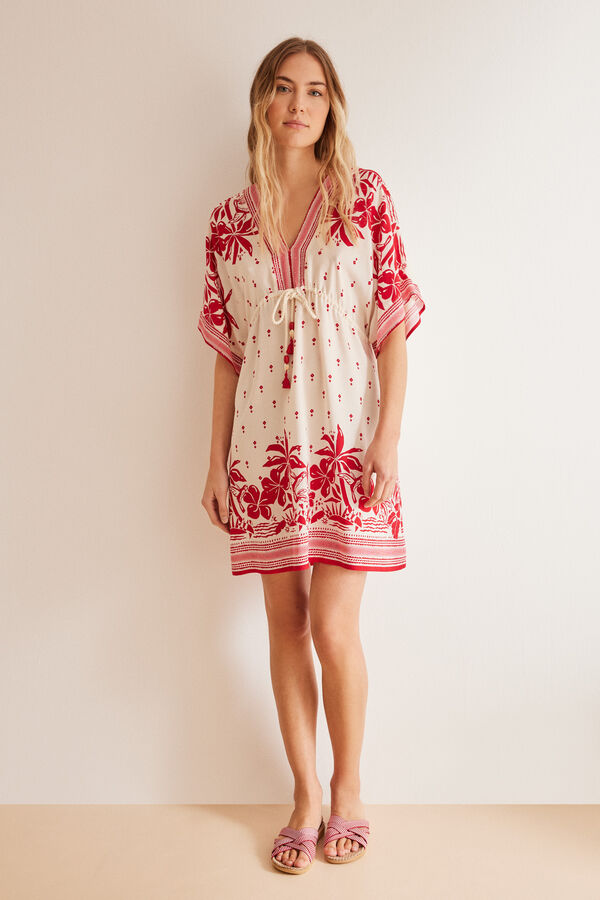 Women'secret Camisola playa estampado floral burdeos