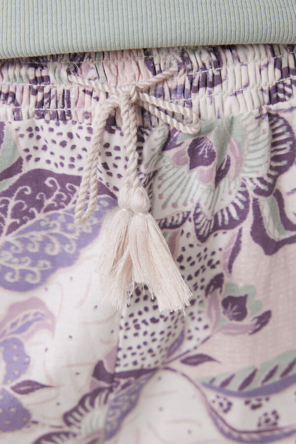 Women'secret Pantal&oacute;n largo 100% algod&oacute;n flores morado/lila