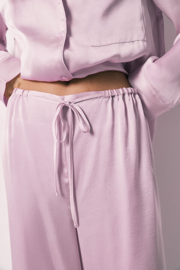 Women'secret Pijama camisero largo sat&eacute;n lila morado/lila