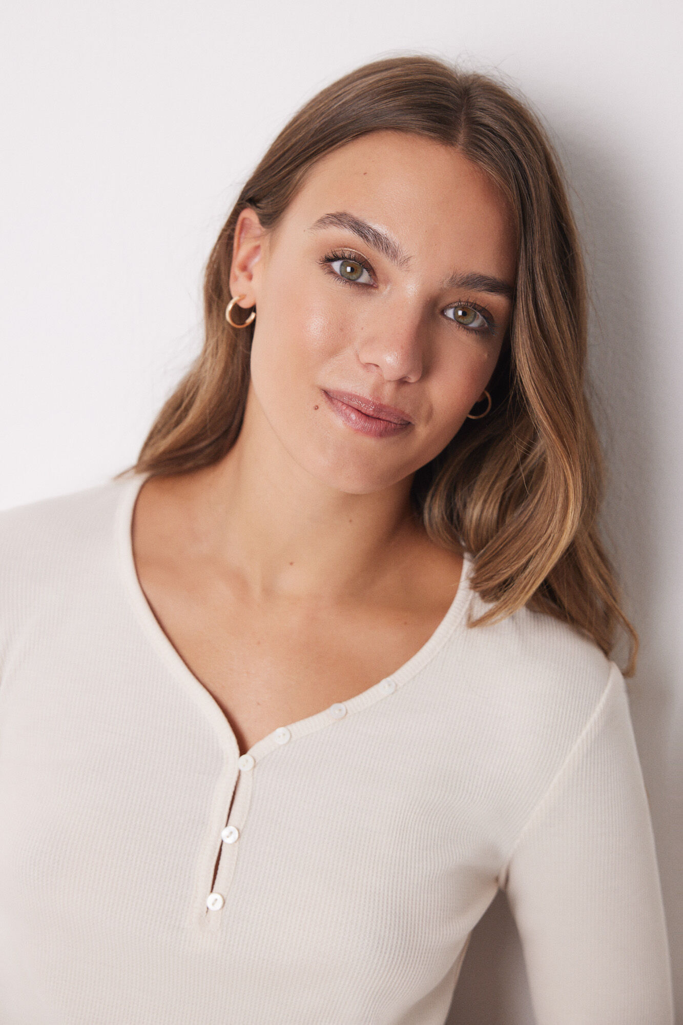 Women'secret Camiseta panadera manga larga marfil