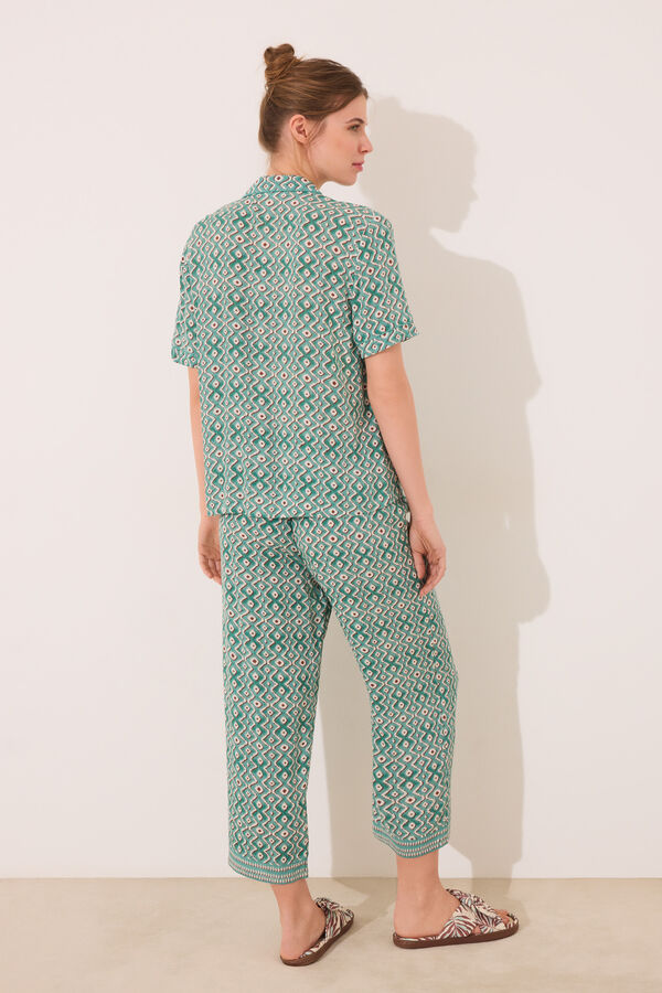 Women'secret Pijama camiseiro com estampa geom&eacute;trica Capri verde