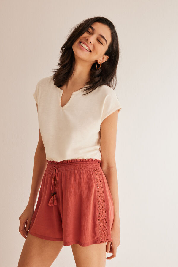 Women'secret Pantal&oacute;n corto bambula crochet naranja