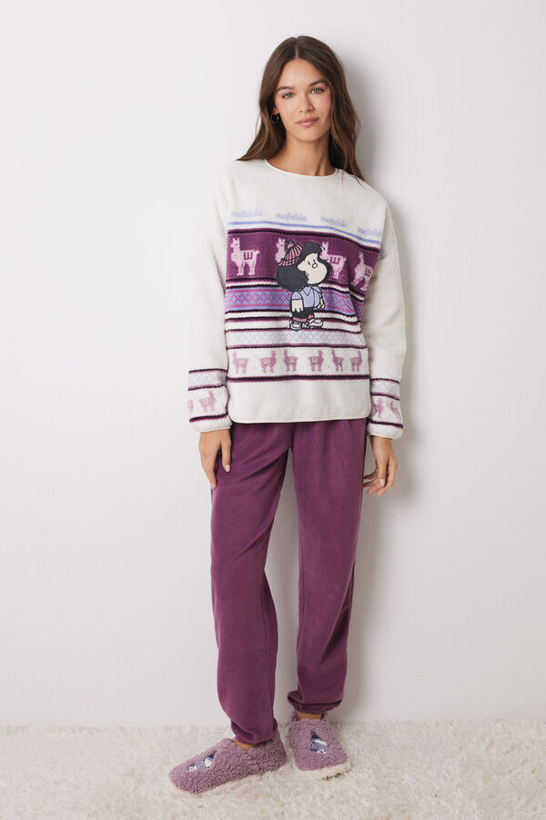 Women'secret Pijama longo de veludo Mafalda estampado