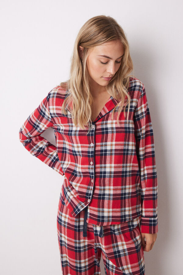Women'secret Pijama camisero cuadros rojo 100% algod&oacute;n estampado