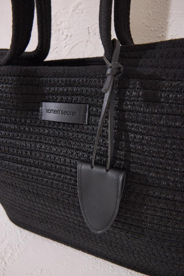 Women'secret Bolso capazo negro rafia negro