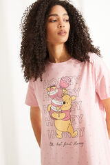 Womensecret Camisa de dormir midi de manga curta Winnie the Pooh de algodão em rosa rosa