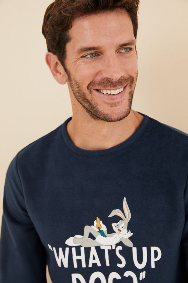 Women'secret Pijama largo hombre polar Bugs Bunny azul