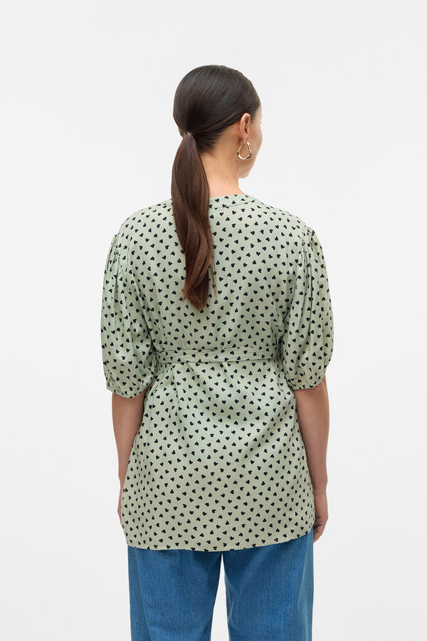 Mamalicious Top de manga curta maternity e amamentação verde