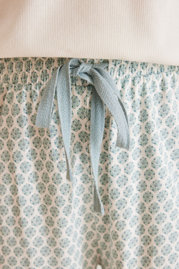Women'secret Pijama 100% algod&oacute;n Capri estampado geom&eacute;trico marfil
