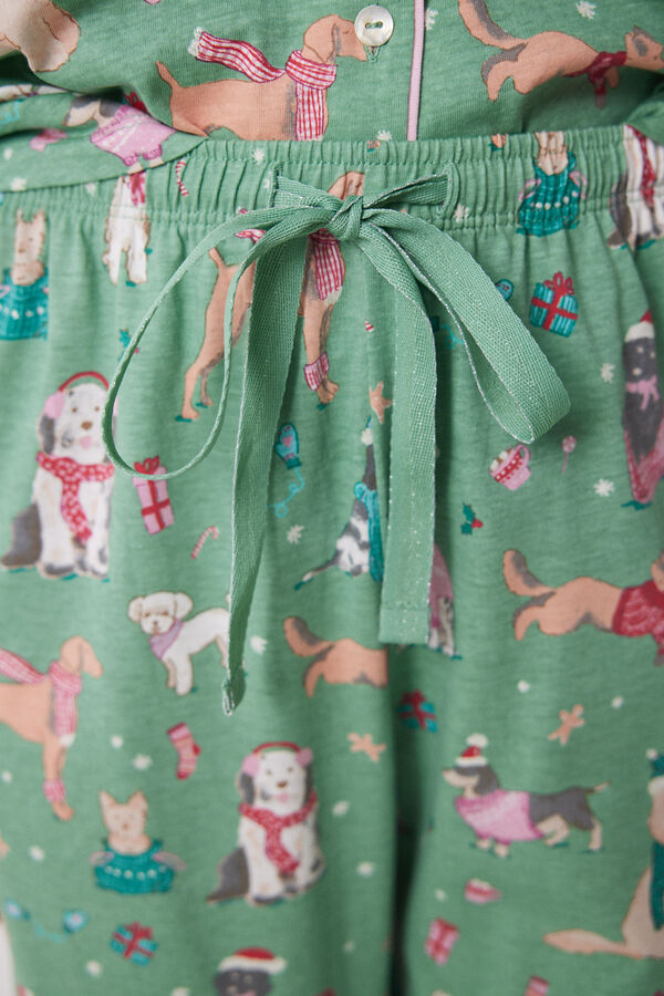 Women'secret Pijama camisero 100% algod&oacute;n perros navide&ntilde;os verde