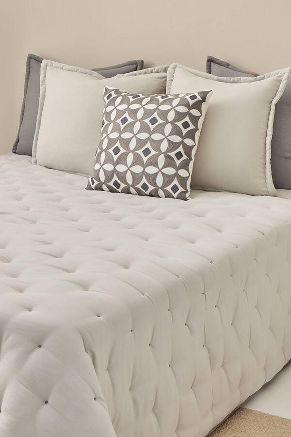 Textura Edredom revers&iacute;vel liso com bolinhas cinzento