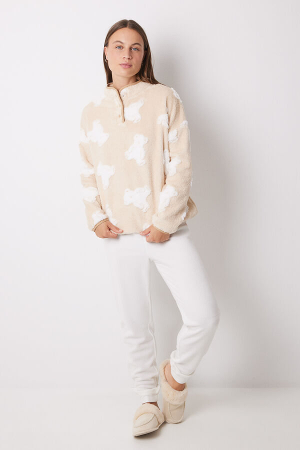 Women'secret Pijama polar comprido com ursos jacquard cru