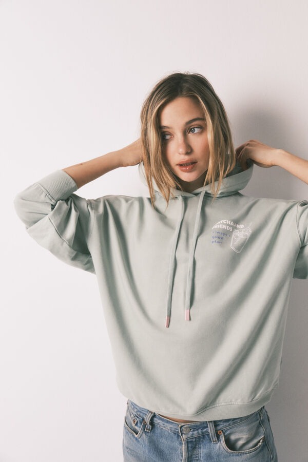 HI&BYE Sweatshirt com capuz em felpa de algod&atilde;o verde verde