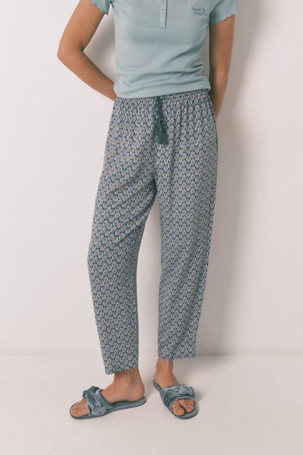 Women'secret Pantal&oacute;n largo carrot viscosa print sellos verde