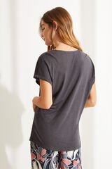 Womensecret Camiseta lino escote pico gris gris