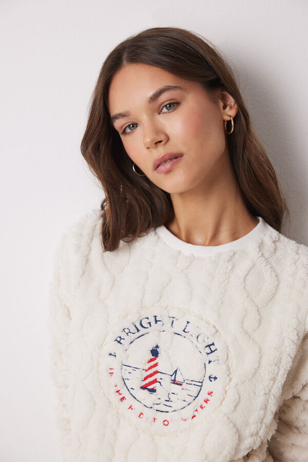 Women'secret Pijama largo borreguito y polar suave marfil