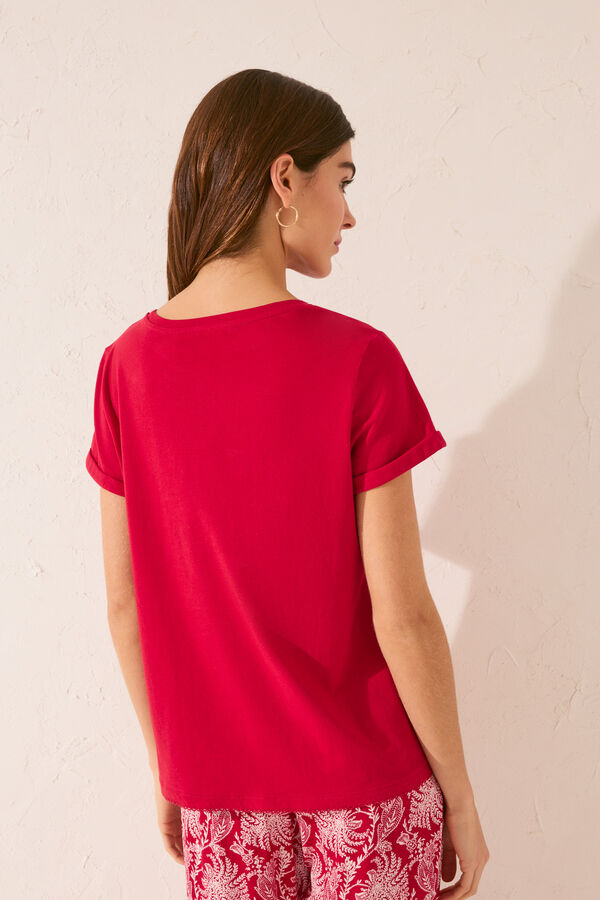 Women'secret Camiseta manga corta 100% algod&oacute;n rojo bordado rojo