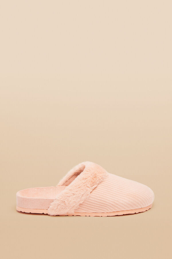 Women'secret Zapatillas casa zueco pana marr&oacute;n rosa