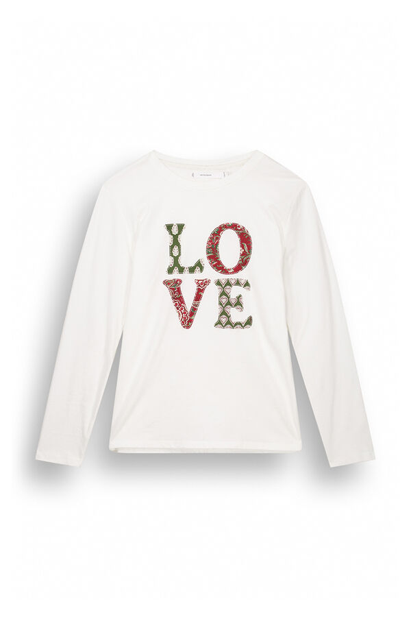 Women'secret Camiseta manga larga 100% algod&oacute;n LOVE marfil